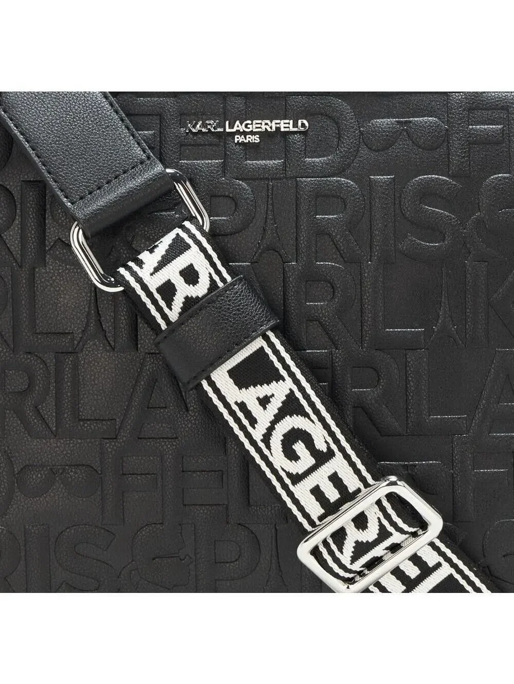 NWT Karl Lagerfeld Black Embossed LOGO Maybelle Satchel Handbag Purse